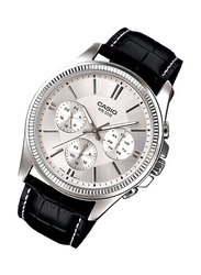 Casio Enticer Analog Watch for Men with Leather Band, Water Resistant and Chronograph, MTP-1375L-7ADF, Black-Silver