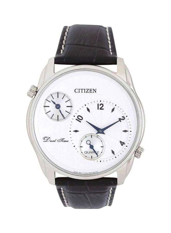 

Citizen Dual Time Analog Watch for Men with Leather Band and Water Resistant, AO3030-24A, Black-White