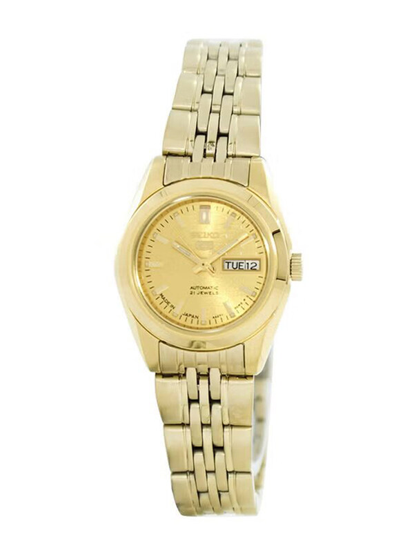 

Seiko Analog Watch for Women with Stainless Steel Band with Day & Date Display, Water Resistant, SYMA38J1, Gold