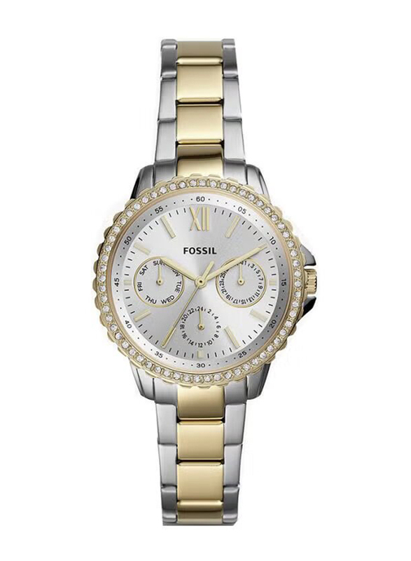 Fossil Analog Watch for Women with Stainless Steel Band, Water Resistant, ES4784, Silver/Gold-Silver