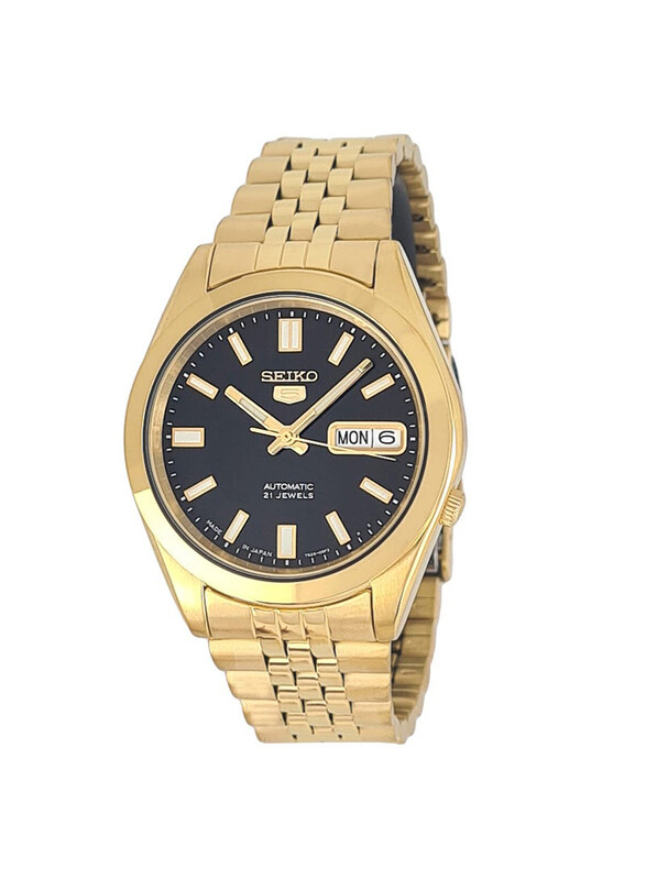 

Seiko Analog Watch for Men with Stainless Steel Band and Water Resistant, SNKF86J, Gold-Black