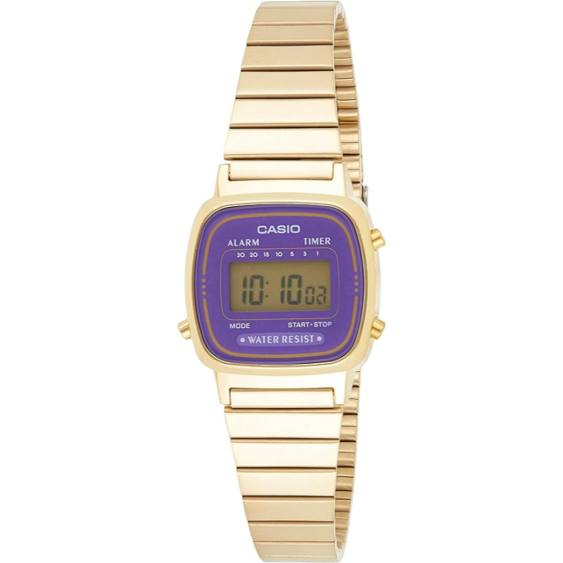 

Casio Vintage Series Digital Watch for Women with Stainless Steel Band, Water Resistant, LA670WGA-6DF, Gold-Purple