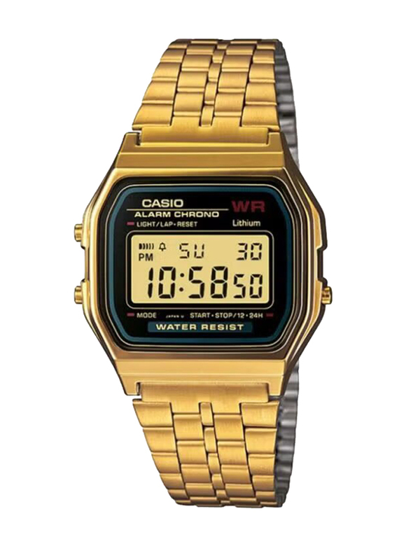 

Casio Digital Unisex Watch with Stainless Steel Band, Water Resistant, A159WGEA-1DF, Gold