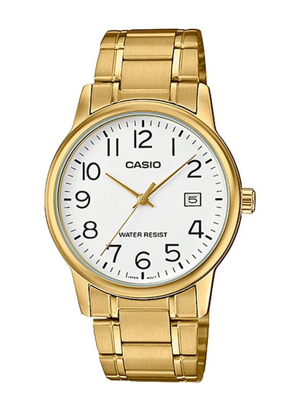 Casio Analog Watch for Men with Stainless Steel Band, Water Resistant, MTP-V002G-7B2, Gold-White