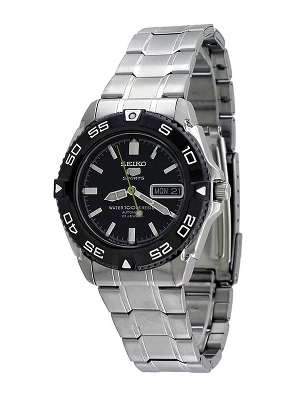 Seiko Analog Watch for Men with Stainless Steel Band, Water Resistant, SNZB23J1, Silver-Black