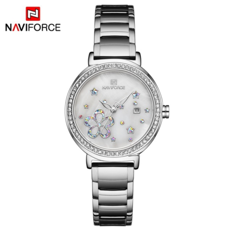 

Naviforce Analog Watch for Women with Stainless Steel Band, Water Resistant, 5016, Silver-Silver