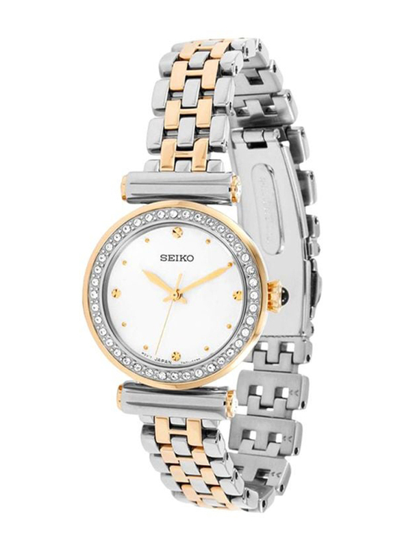 Seiko 2-Tone Analog Watch for Women with Stainless Steel Band and Water Resistant, SRZ466P1, Silver/Gold-White