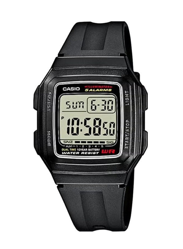 

Casio Rubber Digital Watch for Men with Resin Band, Water Resistant, F-201WA-1ADF, Black-Grey