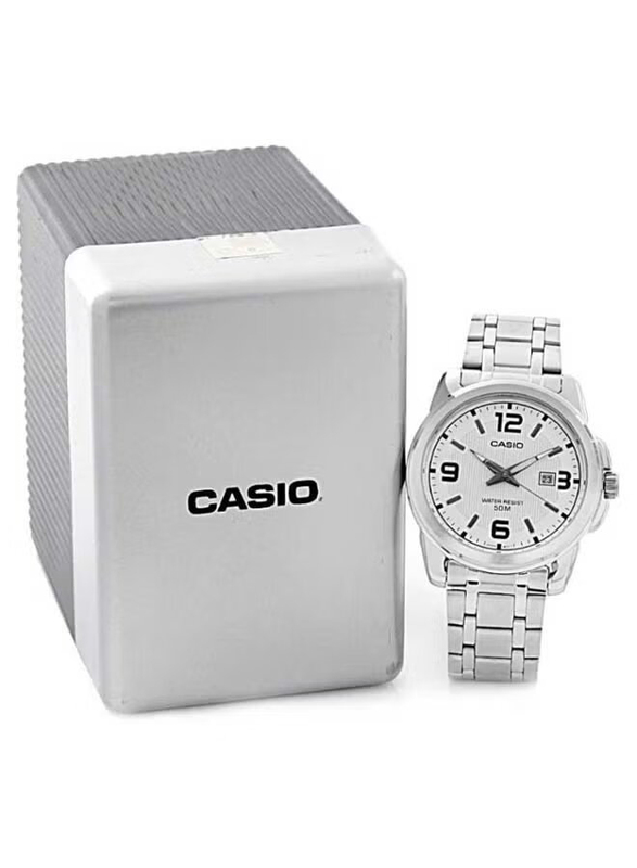 Casio Analog Watch for Men with Stainless Steel Band, Water Resistant, MTP-VD01D-7EVUDF, Silver-White