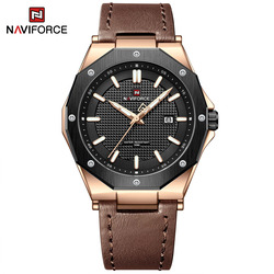 Naviforce Analog Watch for Men with Leather Band, Water Resistant, NF9200L, Brown-Black