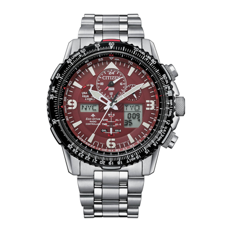 

Citizen Analog/Digital Watch for Men with Stainless Steel Band, Water Resistant and Chronograph, JY8086-8GX, Silver-Red