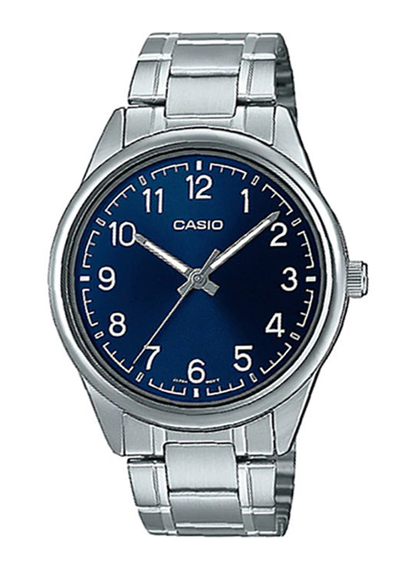 Casio Analog Watch for Men with Stainless Steel Band, Water Resistant, MTP-V005D-2B4UDF, Silver-Blue