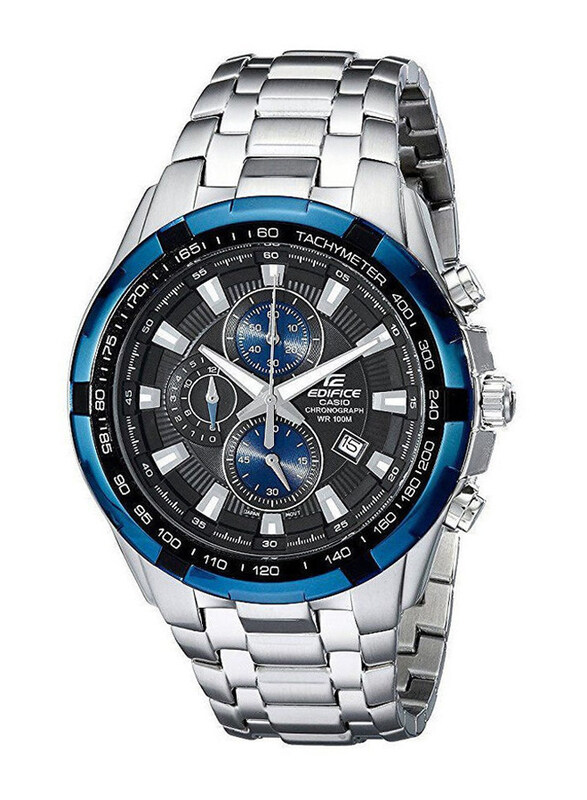 

Casio Analog Wrist Watch for Men with Stainless Steel Band, Water Resistant and Chronograph, EF539D-1A2, Silver-Black