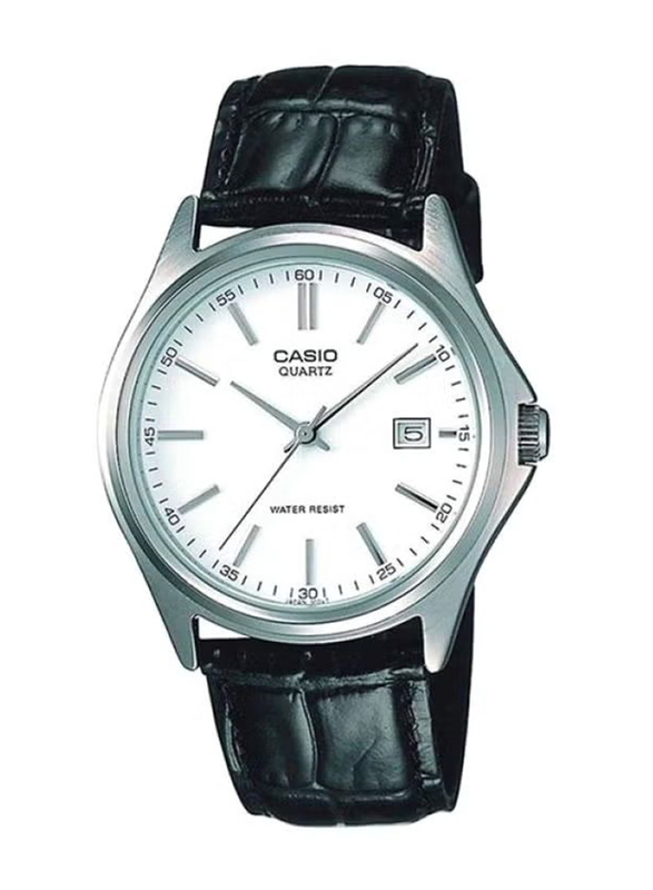 Casio Enticer Analog Watch for Men with Leather Band, Water Resistant, MTP-1183E-7ADF, Black-White