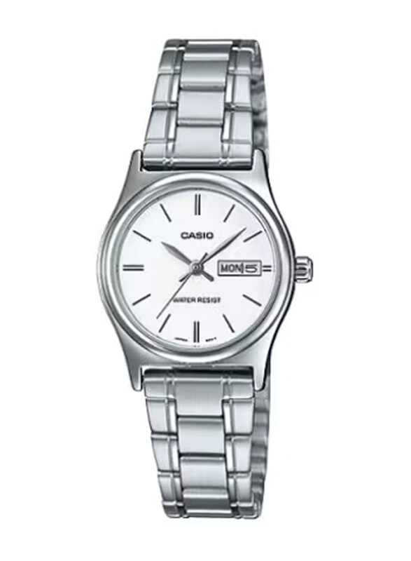 

Casio Standard Analog Watch for Women with Stainless Steel Band, Water Resistant, LTP-V006D-7B2UDF, Silver-White