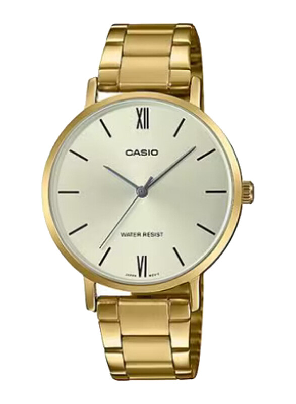 

Casio Standard Analog Watch for Women with Stainless Steel Band, Water Resistant, LTP-VT01G-9BUDF, Gold-Off White