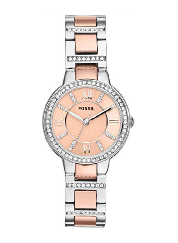 

Fossil Virginia Analog Watch for Women with Stainless Steel Band, Water Resistant, ES3405P, Rose Gold-Silver