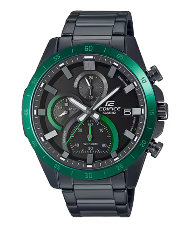 

Casio Edifice Analog Watch for Men with Stainless Steel Band, Water Resistant and Chronograph, EFR-571DC-1AV, Black-Green