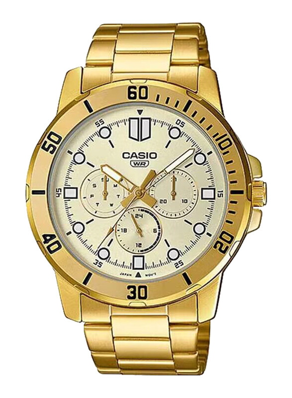 

Casio Analog Watch for Men with Stainless Steel Band, Water Resistant, MTP-VD300G-9EUDF, Gold