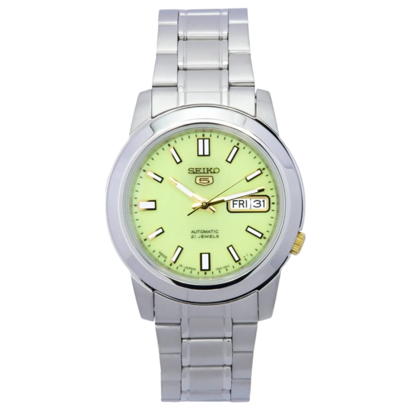 

Seiko 5 Automatic Analog Watch for Men with Stainless Steel Band, Water Resistant, SNKK19J1, Silver-Green