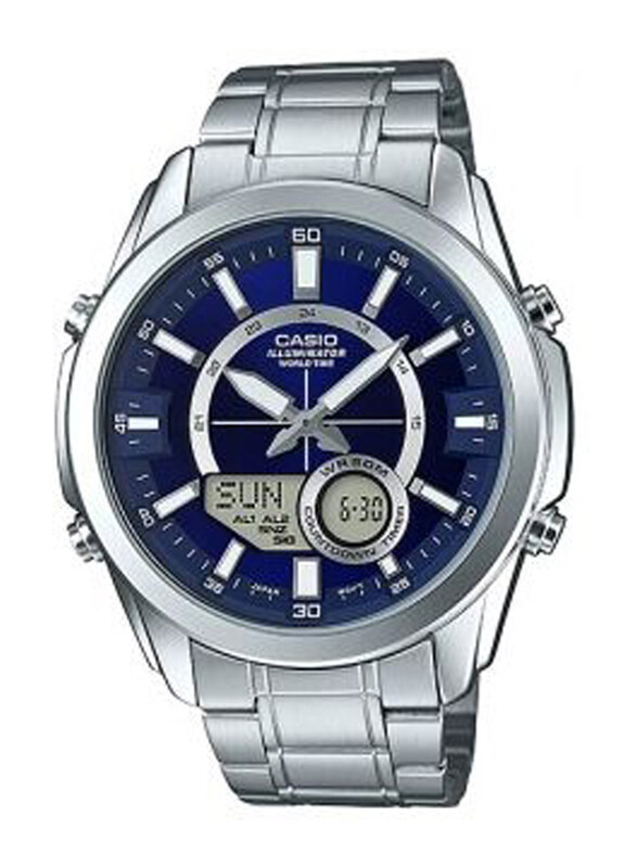 

Casio Enticer Analog/Digital Watch for Men with Stainless Steel Band, Water Resistant, AMW-830D-2AVDF, Silver-Blue