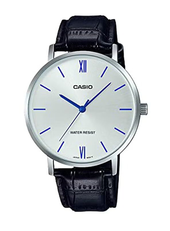 Casio Enticer Analog Watch for Women with Leather Band, Water Resistant, Ltp-VT01L-7B1, Black-Silver