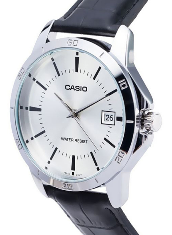 Casio Dress Analog Watch for Men with Leather Band, Water Resistant, MTP-V004L-7AUDF, Black-Silver