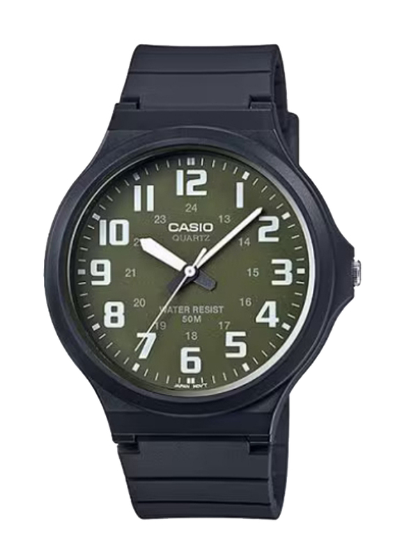 

Casio Youth Series Analog Watch for Men with Resin Band, Water Resistant, MW-240-3BVDF, Black-Green