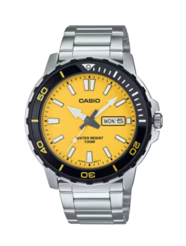 

Casio Analog Watch for Men with Stainless Steel Band, Water Resistant, MTD-125D-9AVDF, Silver-Yellow