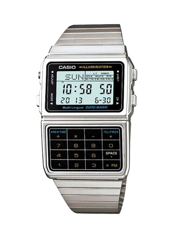 

Casio Data Bank Digital Watch for Men with Stainless Steel Band, Water Resistant, DBC-611-1DF, Silver-Grey