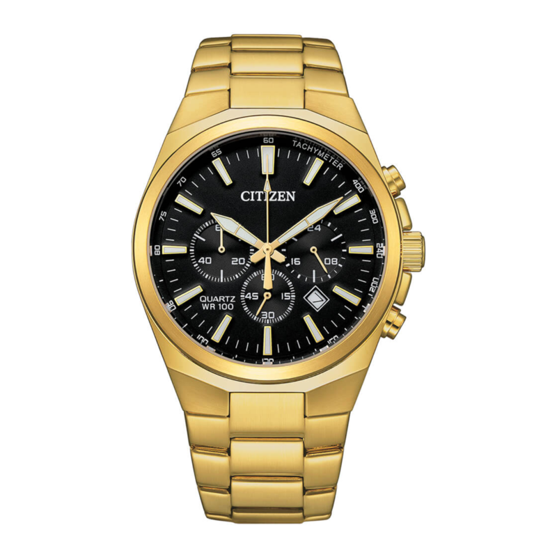 

Citizen Analog Watch for Men with Stainless Steel Band, Water Resistant and Chronograph, AN8173-51E, Gold-Black