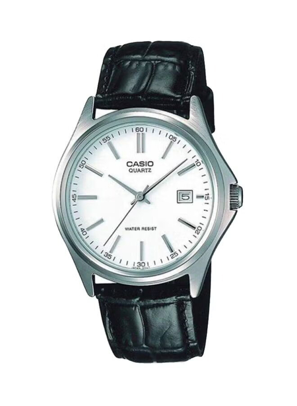 Casio Analog Watch for Men with Leather Band & Date Display, Water Resistance, MTP-1183E-7ADF, Black/White