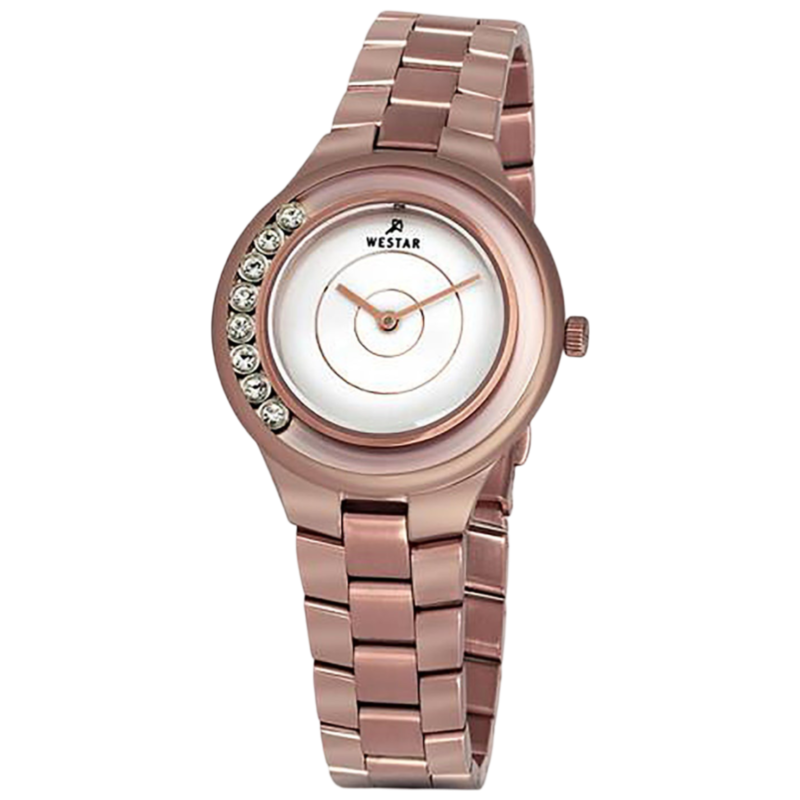 

Westar Analog Watch for Women with Stainless Steel Band, Water Resistant, 00108PPN607, Rose Gold-White