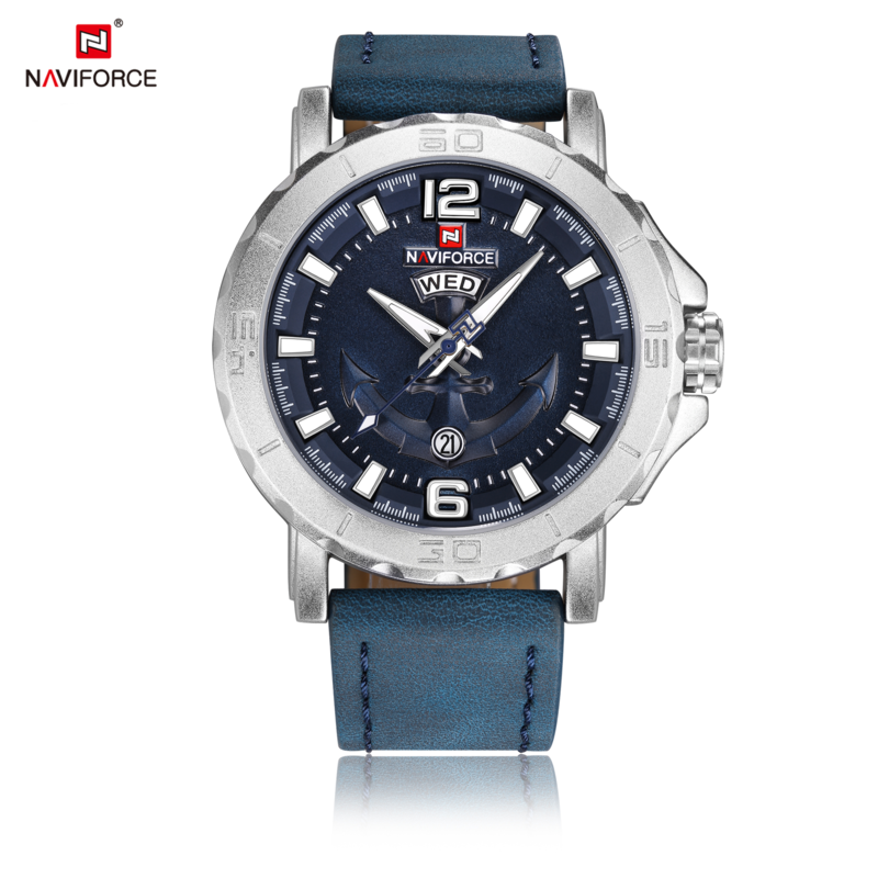 

Naviforce Analog Watch for Men with Leather Band, Water Resistant, NF9122, Blue-Blue