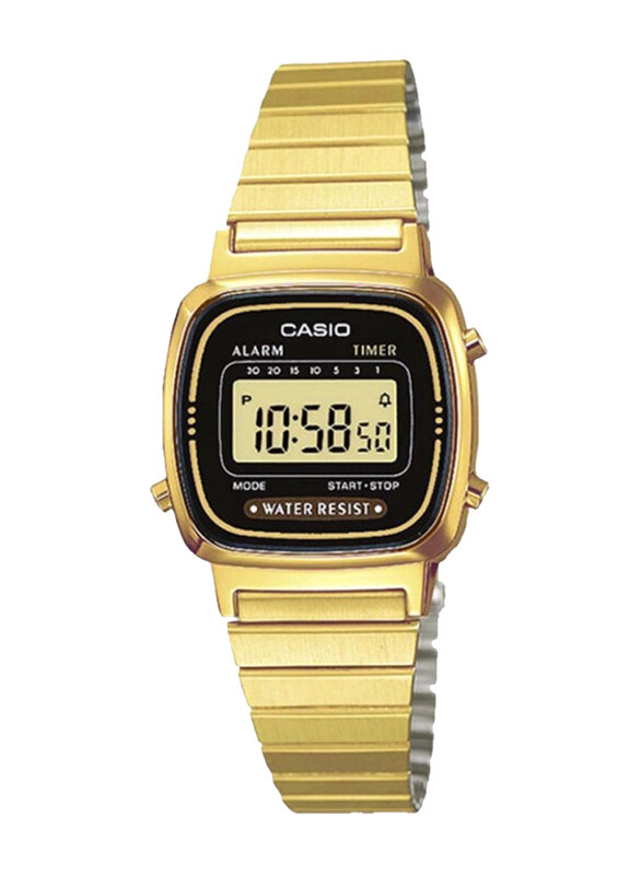 

Casio Digital Watch for Women with Stainless Steel Band, Water Resistant, LA670WGA-1DF, Gold-Black