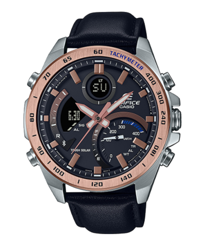 

Casio Edifice Analog/Digital Watch for Men with Leather Genuine Band, Water Resistant and Chronograph, ECB-900GL-1B, Black-Multicolour