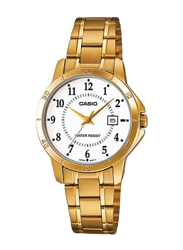 Casio Analog Watch for Women with Stainless Steel Band, Water Resistant, LTP-V004G-7BVDF, Gold-White
