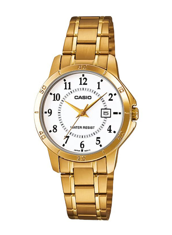 

Casio Analog Watch for Women with Stainless Steel Band, Water Resistant, LTP-V004G-7BVDF, Gold-White