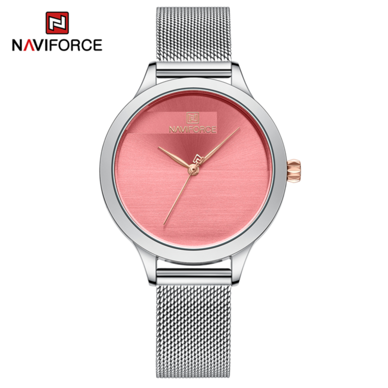 

Naviforce Analog Watch for Women with Stainless Steel Band, Water Resistant, NF5027, Silver-Pink