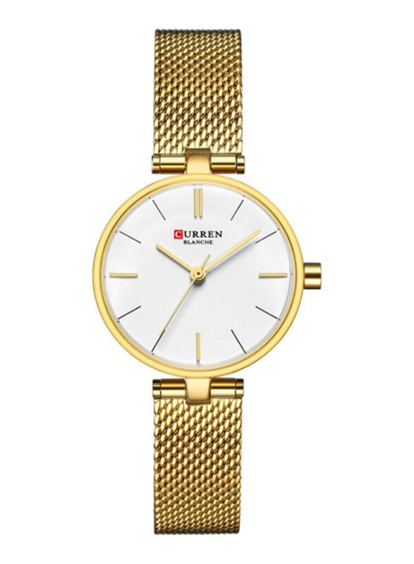 

Curren Analog Watch for Women with Stainless Steel Band, 9038, Gold-White