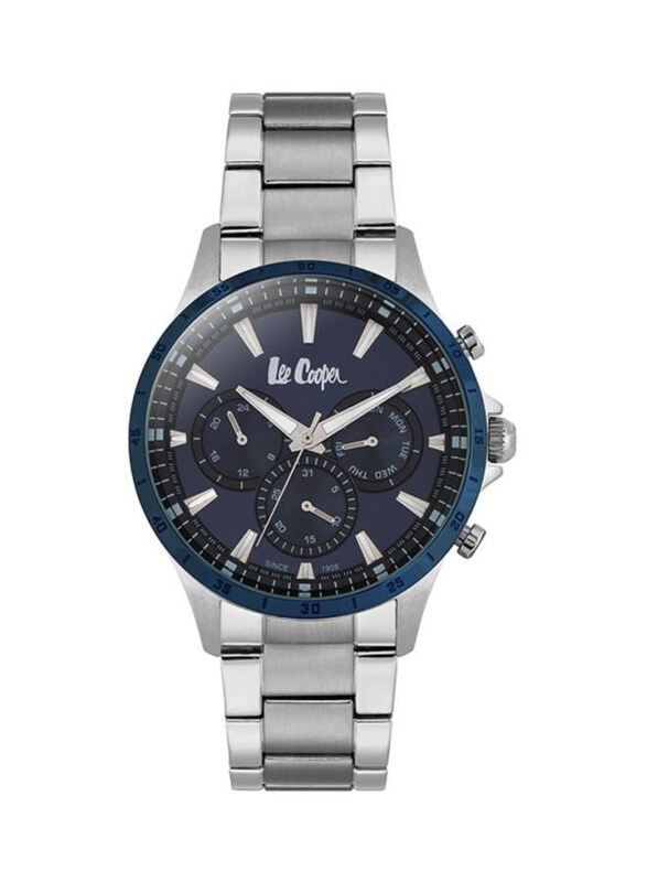 

Lee Cooper Analog Wrist Watch for Men with Metal Band, Chronograph, LC06703.390, Silver-Blue