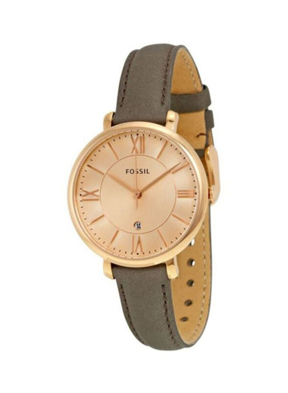 

Fossil Jacqueline Analog Wrist Watch for Women with Leather Band, Water Resistant, ES3707, Grey-Rose Gold