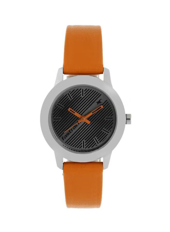 

Fastrack Analog Watch for Girls with Leather Band, Water Resistant, T68008SL04, Orange-Grey