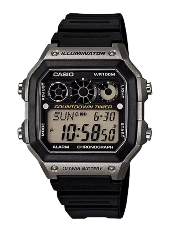 

Casio Youth Digital Watch for Men with Resin Band, Water Resistant, AE-1300WH-8AVDF, Black-Grey