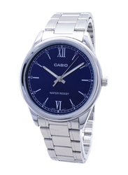 Casio Analog Watch for Men with Stainless Steel Band, Water Resistant, MTP-V005D-2B2UDF, Silver-Blue