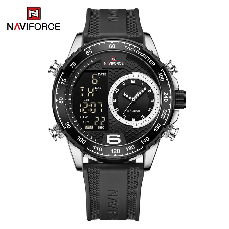 Naviforce Analog/Digital Watch for Men with Thermoplastic Polyurethane (TPU) Band, Water Resistant, NF9199T, Black-Black