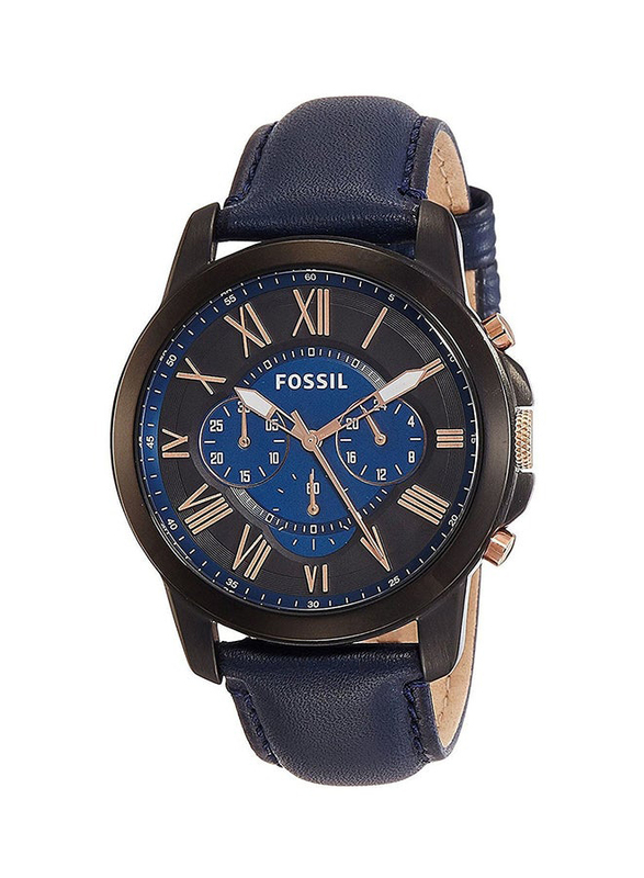 Fossil Analog Wrist Watch for Men with Leather Band, Water Resistant and Chronograph, FS5061, Navy Blue-Black