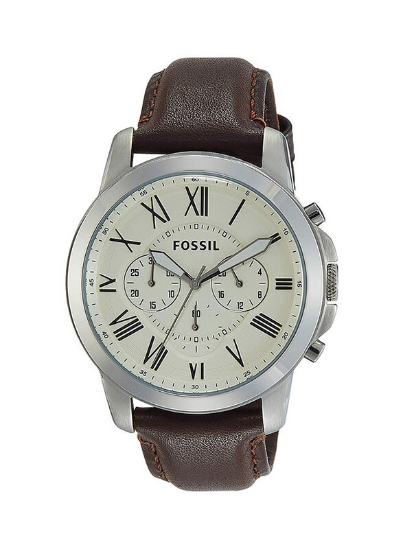 

Fossil Grant Analog Wrist Watch for Men with Leather Band, Water Resistant and Chronograph, FS4735IE, Brown-White