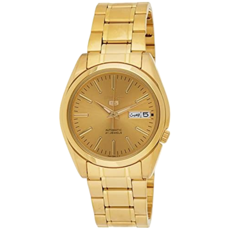 

Seiko Series 5 Analog Watch for Men with Stainless Steel Band, Water Resistant, SNKL48K1, Gold-Gold