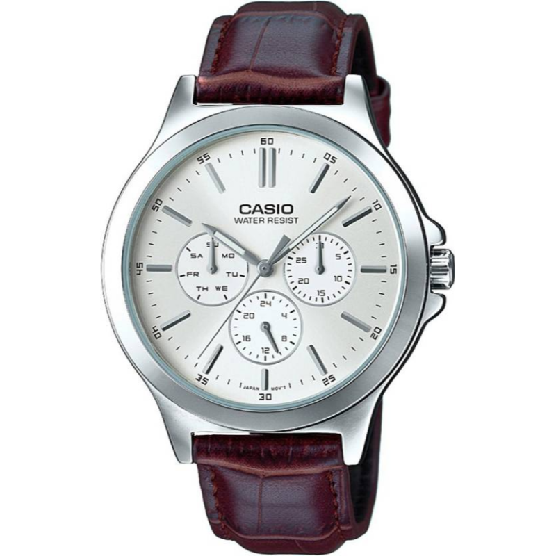 

Casio Enticer Analog Watch for Men with Leather Band, Water Resistant and Chronograph, MTP-V300L-7AUDF, Brown-White